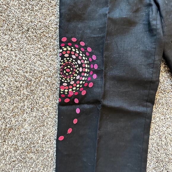 SARA ISABELLA Irish Linen Embroidered Pants Size 6 Art to Wear Eclectic Classic - Picture 4 of 11